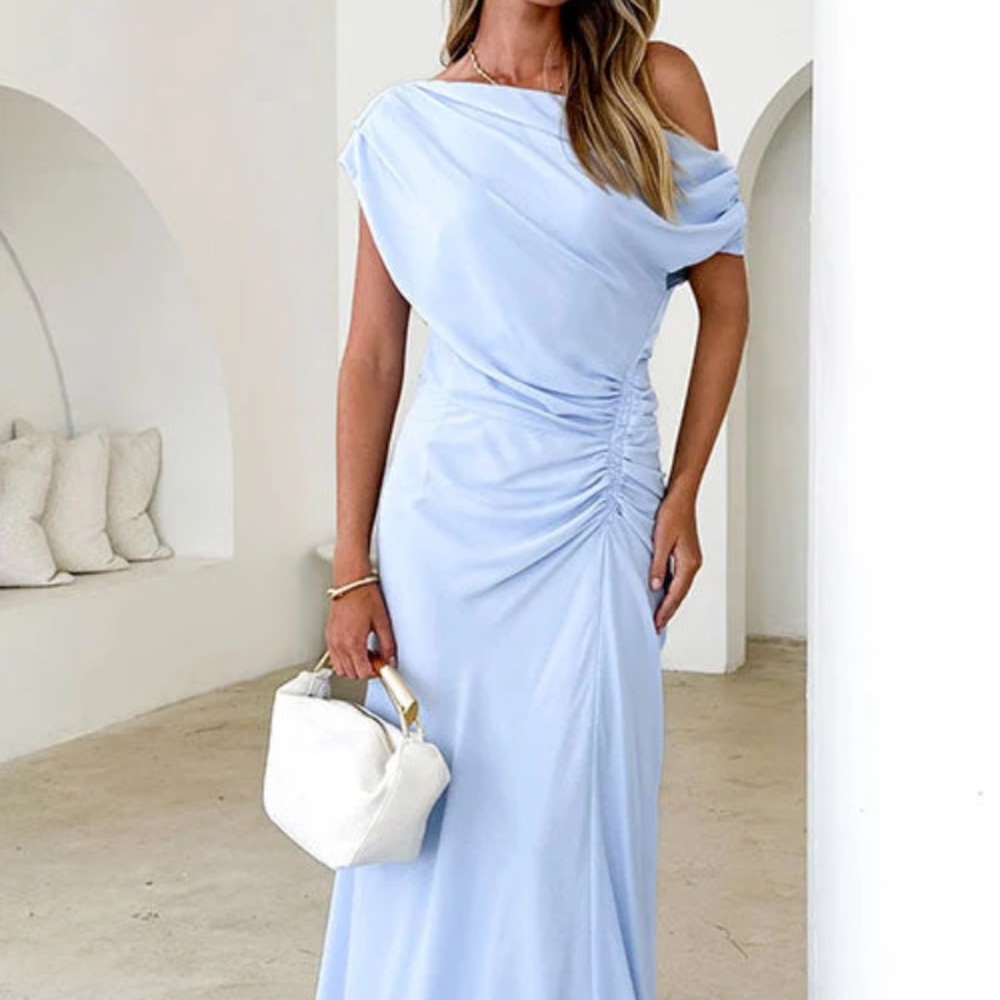 Chic One Shoulder Light Blue Dress